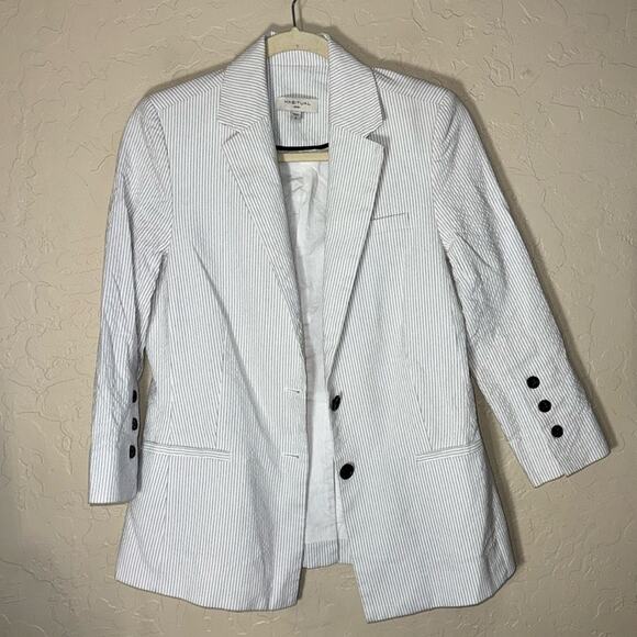Habitual Jackets & Blazers - Habitual women’s white and black pin stipe cotton rayon blend blazer 3/4 sleeve